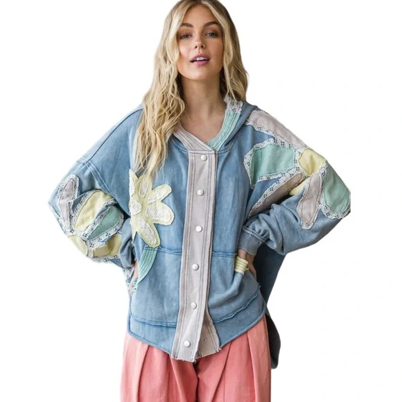 Women's Blue Floral Hoodie - Picture 2 of 7